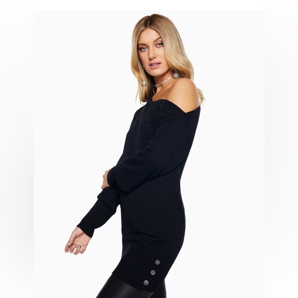 RAMY BROOK Kourtney Off-The-Shoulder Sweater Dress in Black - Picture 3 of 16